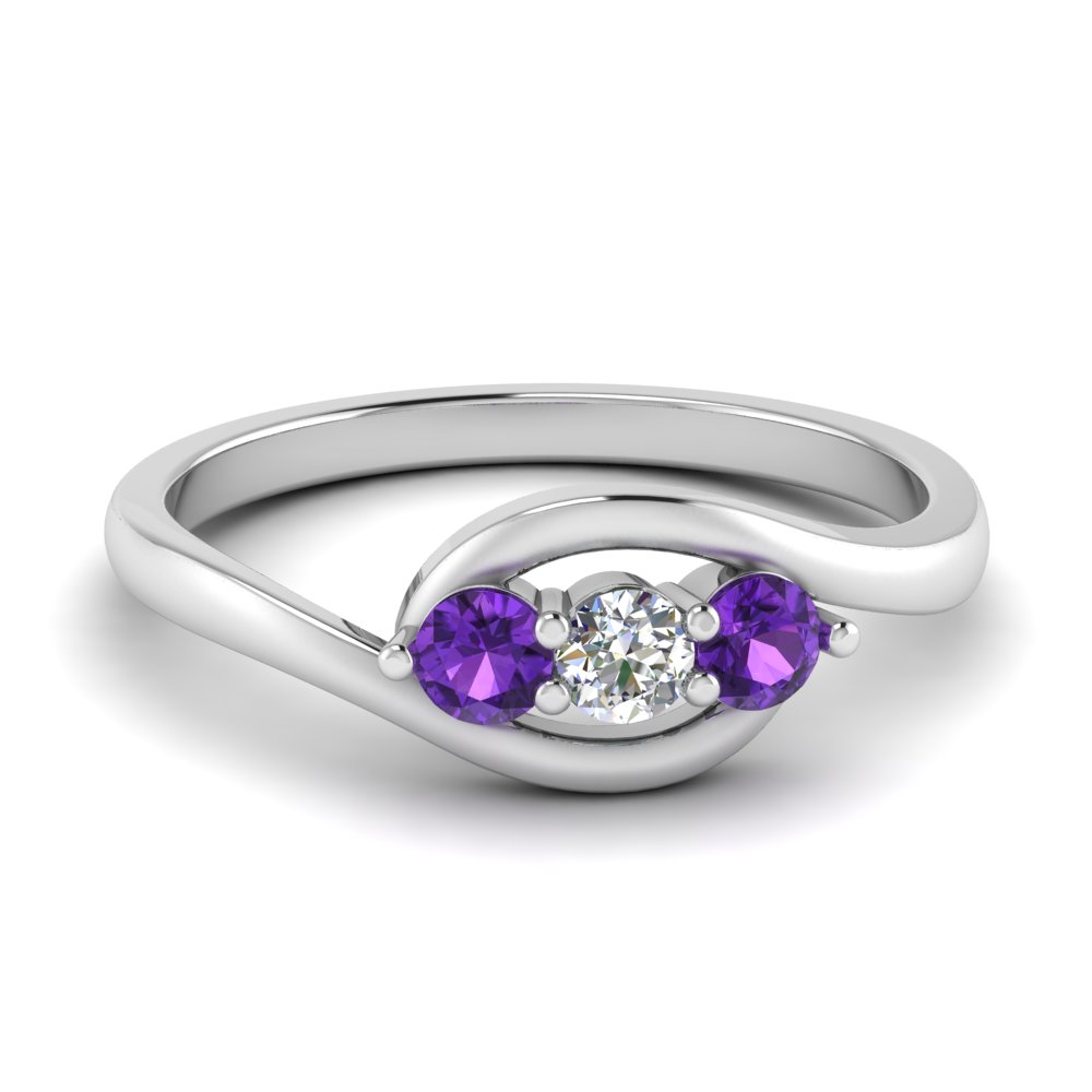 0.30 ct. crossover diamond 3 stone ring with purple topaz in FD123446RORGVITO NL WG