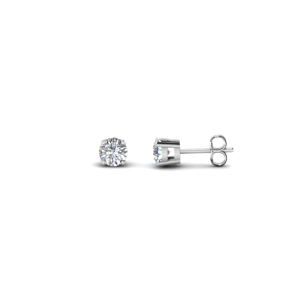 Round Cut Diamond Stud Earrings In 18K White Gold