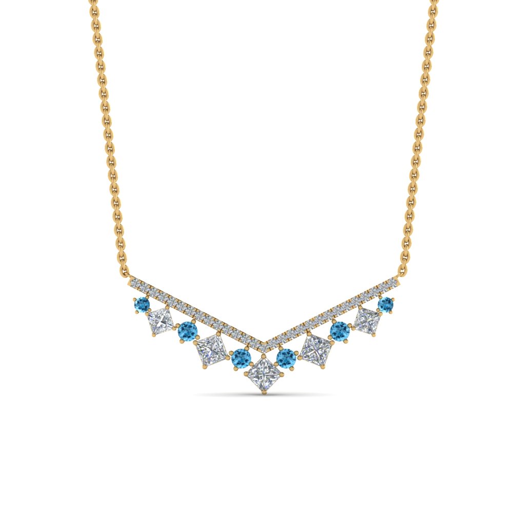 0.75 carat diamond v necklace with blue topaz in FDPD8954GICBLTOANGLE1 NL YG