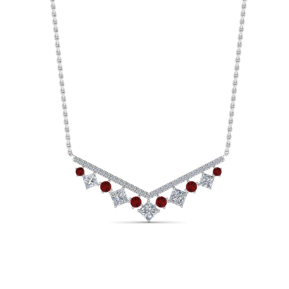 0.75 carat diamond v necklace with ruby in FDPD8954GRUDRANGLE1 NL WG