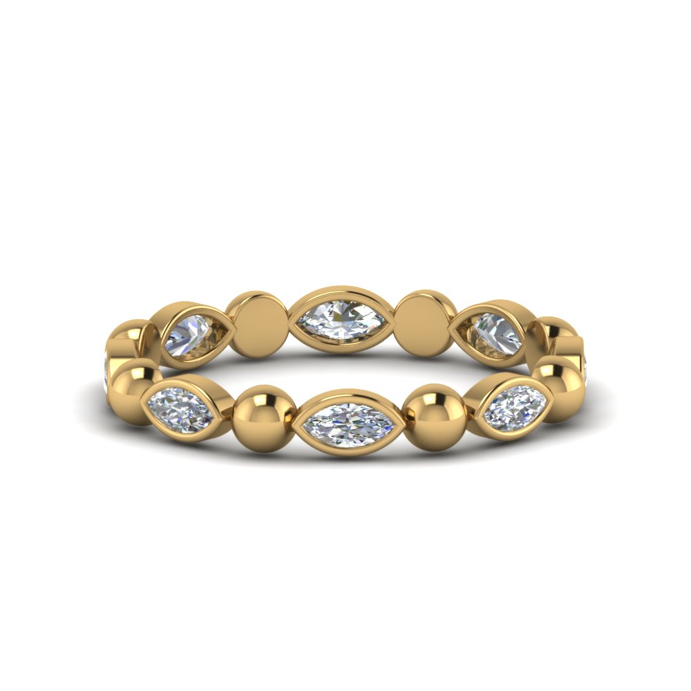 0.75 Carat Marquise Cut Diamond Beads Eternity Band In 14K Yellow Gold