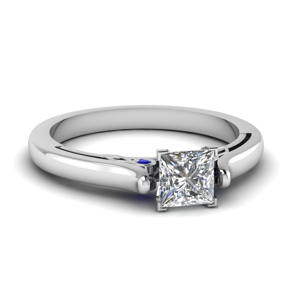 0.75 Carat Princess Cut Diamond Cathedral Engagement Ring With Sapphire ...
