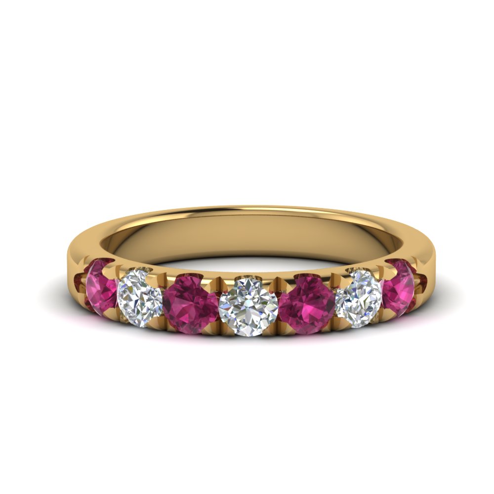 0.75-ct.-diamond-7-stone-anniversary-ring-with-pink-sapphire-in-FD123881RO(3.00MM)GSADRPI-NL-YG