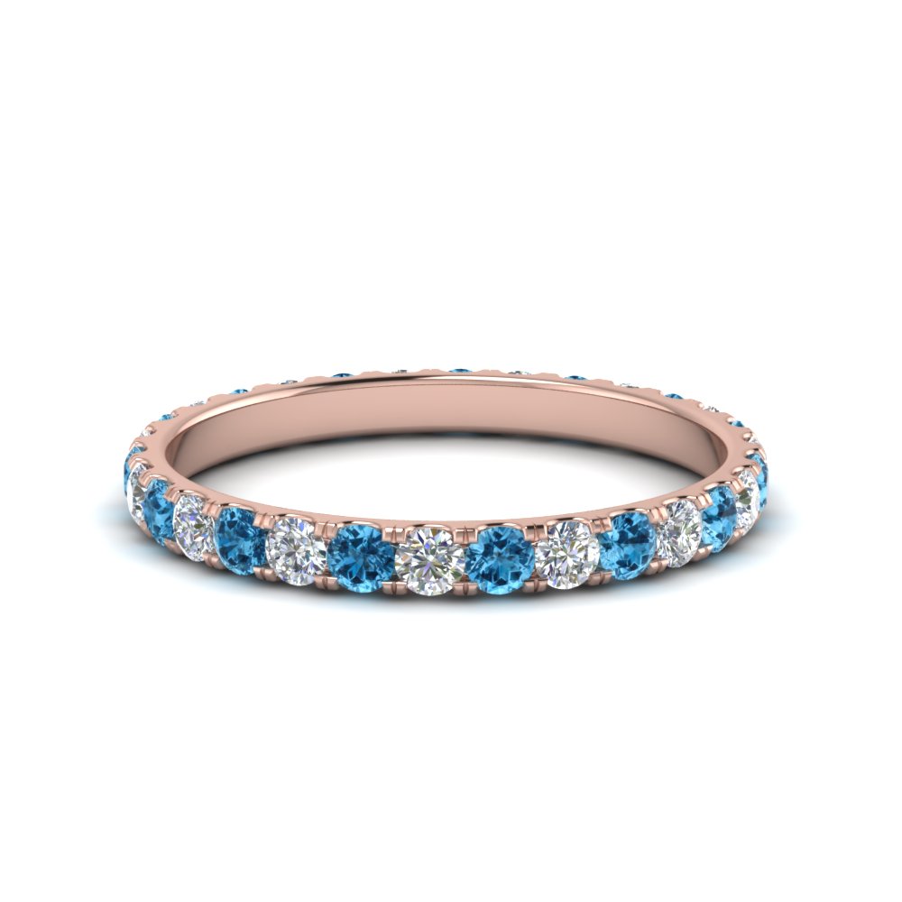 0.75 ct. round eternity diamond wedding band with blue topaz in FDEWB8371 0.75CTBGICBLTO NL RG