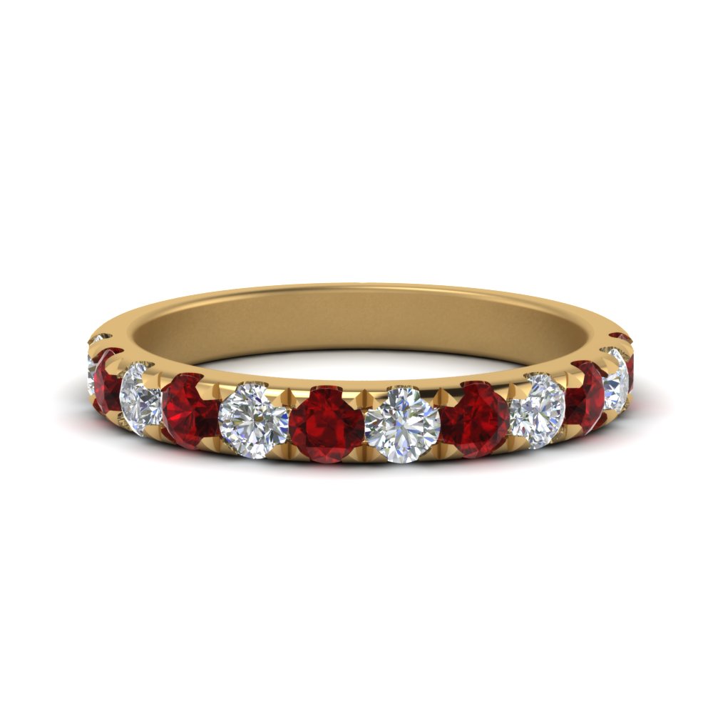 0.75 Ct. Scalloped Diamond Wedding Band With Ruby In Yellow Gold FD123883RO(2.50MM)GRUDR NL YG 