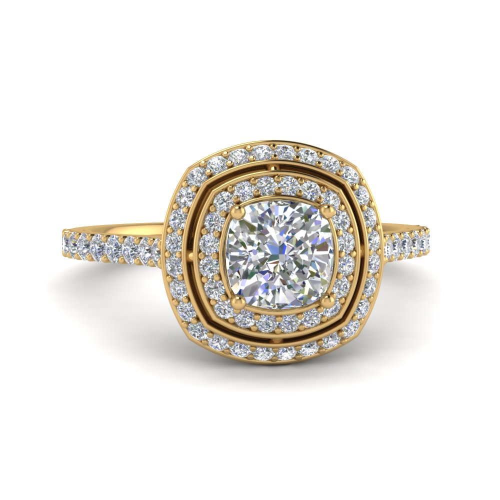1 Carat Cushion Diamond Petite Halo Engagement Ring In 14k Yellow