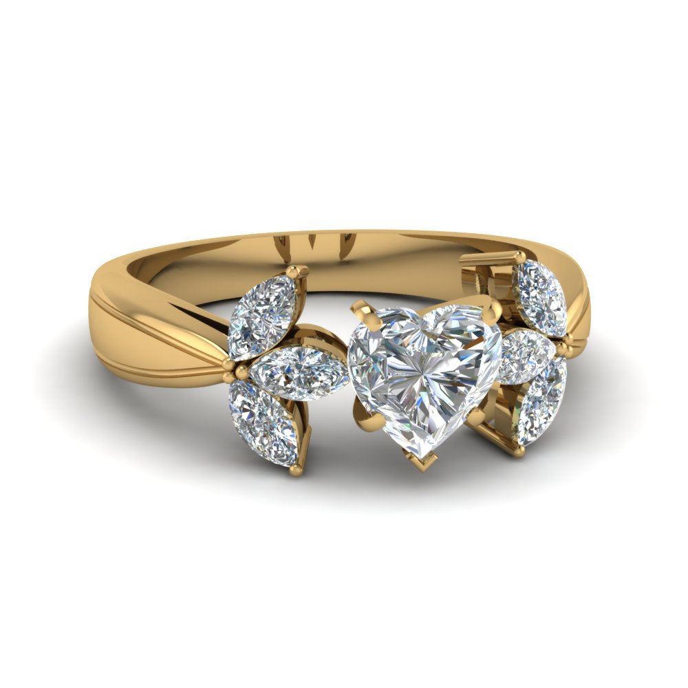 Heart Diamond Flower Engagement Ring