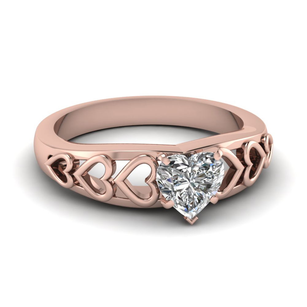 1 carat heart shaped solitaire diamond engagement ring in 14K rose gold FD1148HTR NL RG