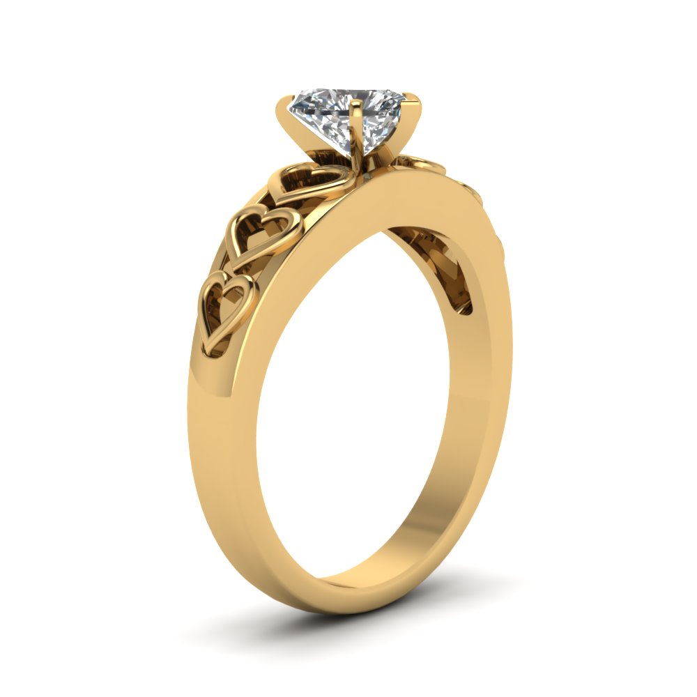 1 Carat Heart Shaped Solitaire Diamond Engagement Ring In 14K Yellow ...