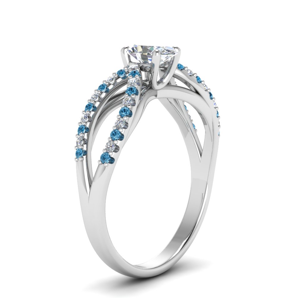 1 Carat Oval Diamond Reverse Split Shank Engagement Ring With Blue ...