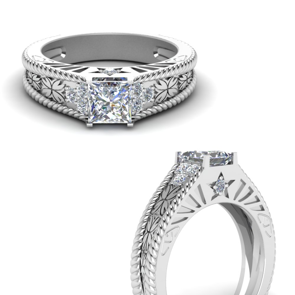 2.25 Carat Radiant Cut Channel Diamond Wedding Ring Set In 14K White Gold