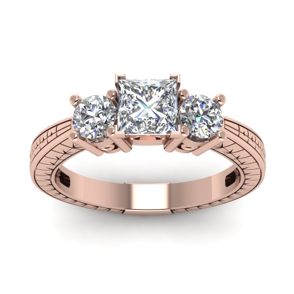 1 Carat Princess Cut Vintage diamond Engagement Ring In 18K Rose Gold ...
