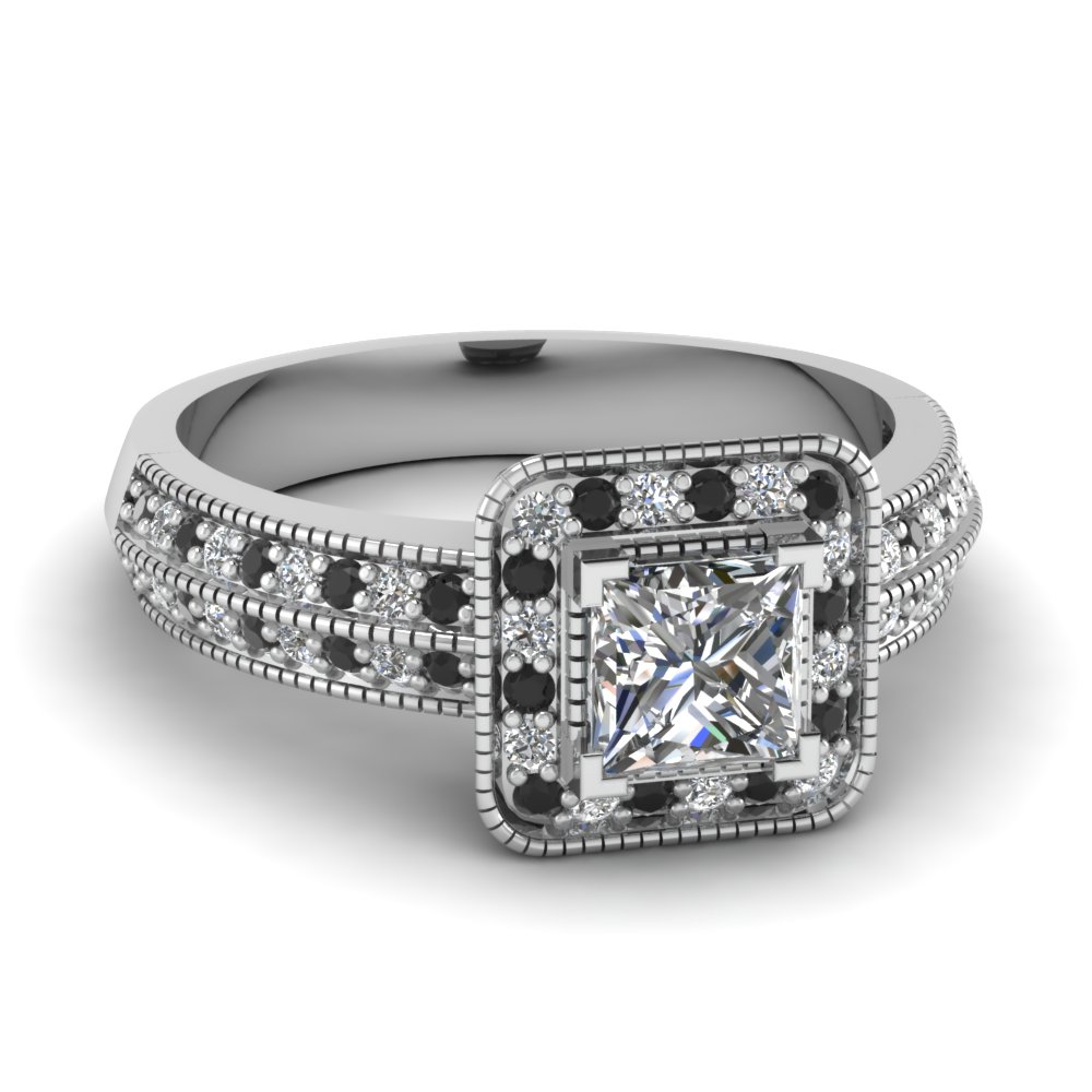 1 Carat Vintage Princess Cut Halo Engagement Ring With ...
