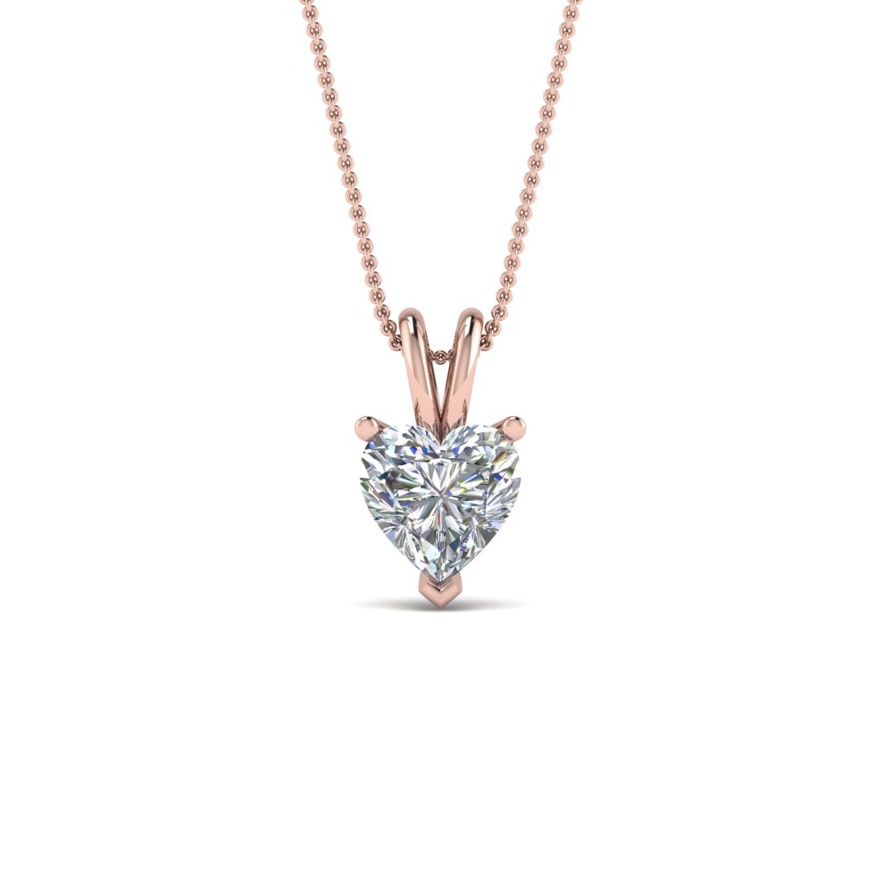 1 Ct Heart Single Diamond Pendant In 18k Rose Gold Fascinating Diamonds