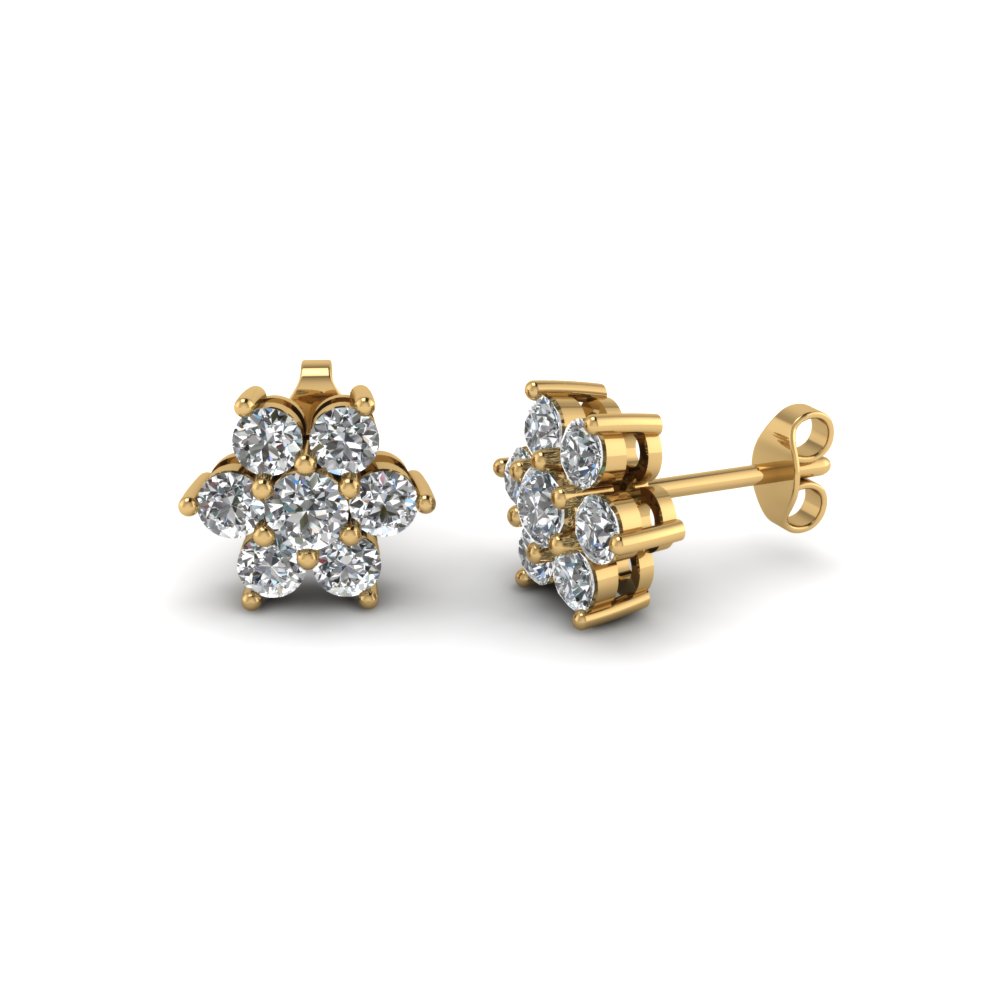 1 Ct 7 Stone Flower Diamond Earring In 14k Yellow Gold