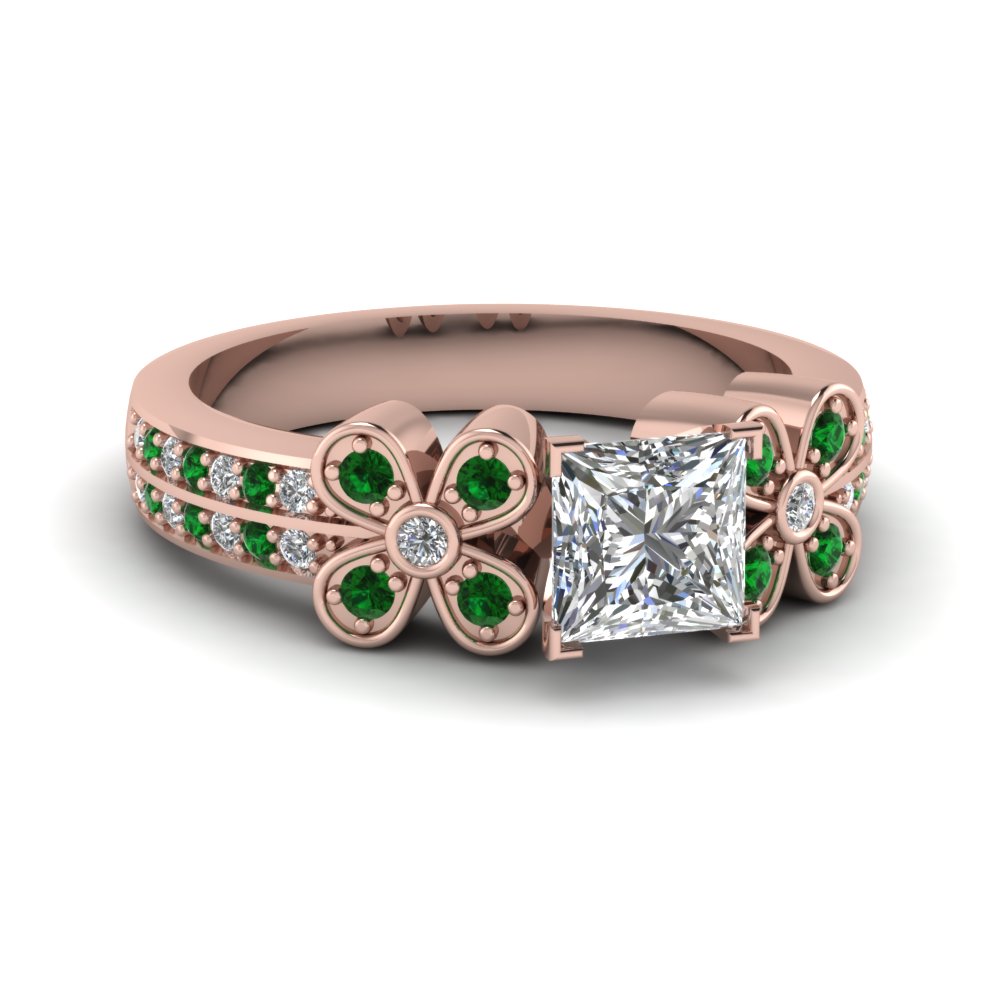 Princess Cut 2 Row Emerald Ring