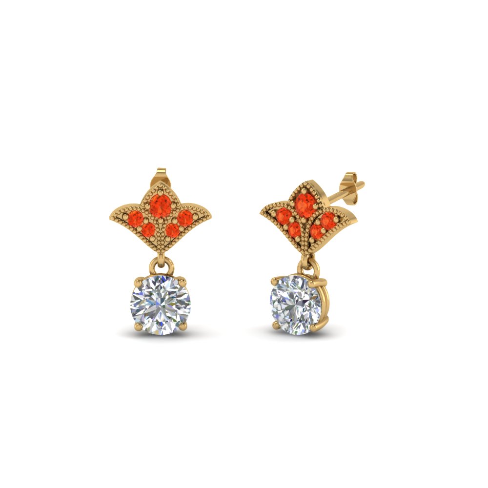1 ct. round art deco design diamond earring with orange topaz in 14K yellow gold FDEAR8425 0.50CTGPOTO NL YG