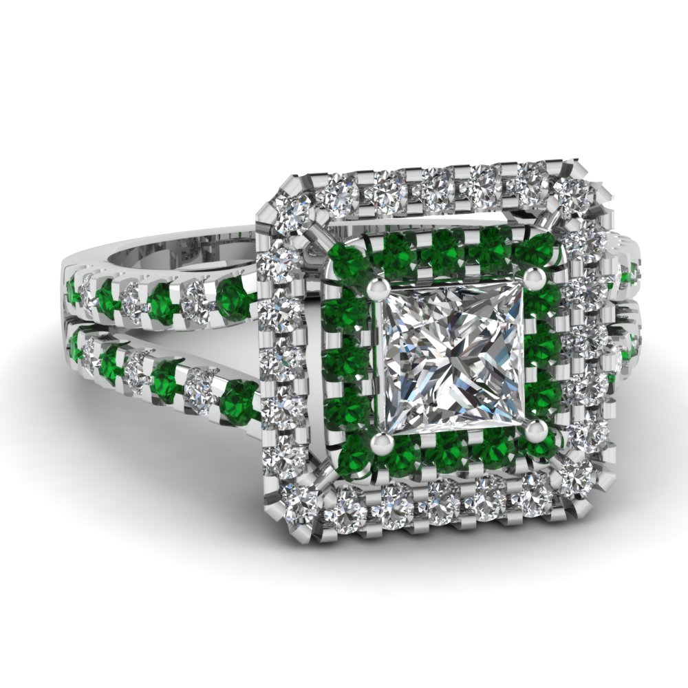 1.25 Ct. Princess Cut Diamond Double Halo Split Engagement Ring In 14K ...