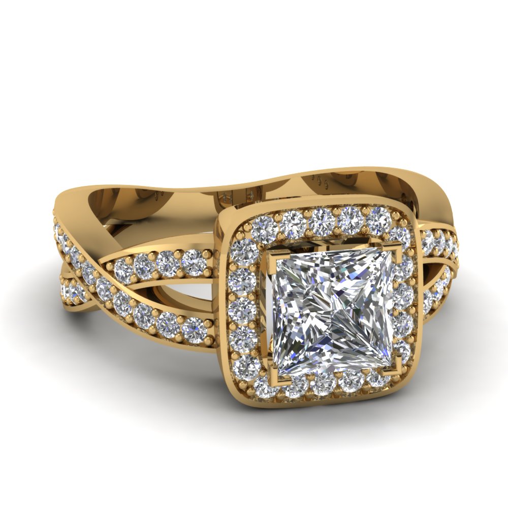 1 25 Ct Princess Cut Halo Pave Diamond Engagement Ring In 14k 1 25 Ct Princess Cut Halo Pave Diamond Engagement Ring In Fdens3237prr Nl Yg