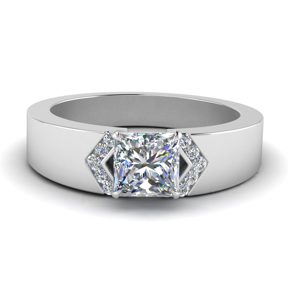 14k White Gold 1.5 CT Diamond Princess Cut Engagement Ring Set Wedding Band 
