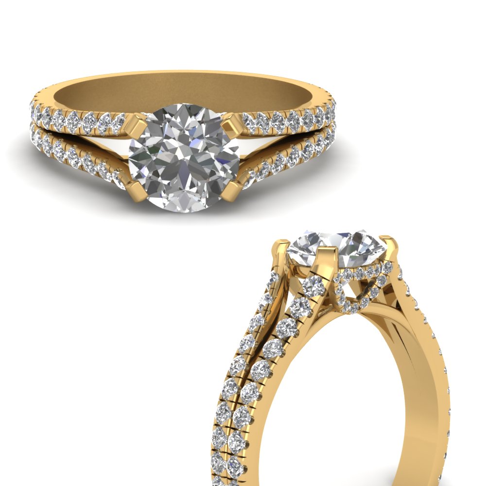 Real Moissanite Round Cut Split Shank Wedding Ring Bridal Set 14K White  Gold FN | eBay