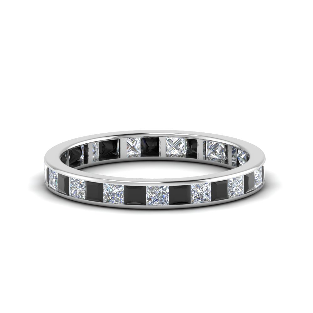 1.50 Ct. Princess Eternity Anniversary Band with 14K White Gold Black Diamond