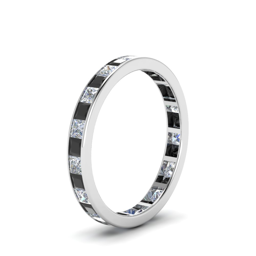 1.50 Ct. Princess Eternity Anniversary Band with 14K White Gold Black Diamond