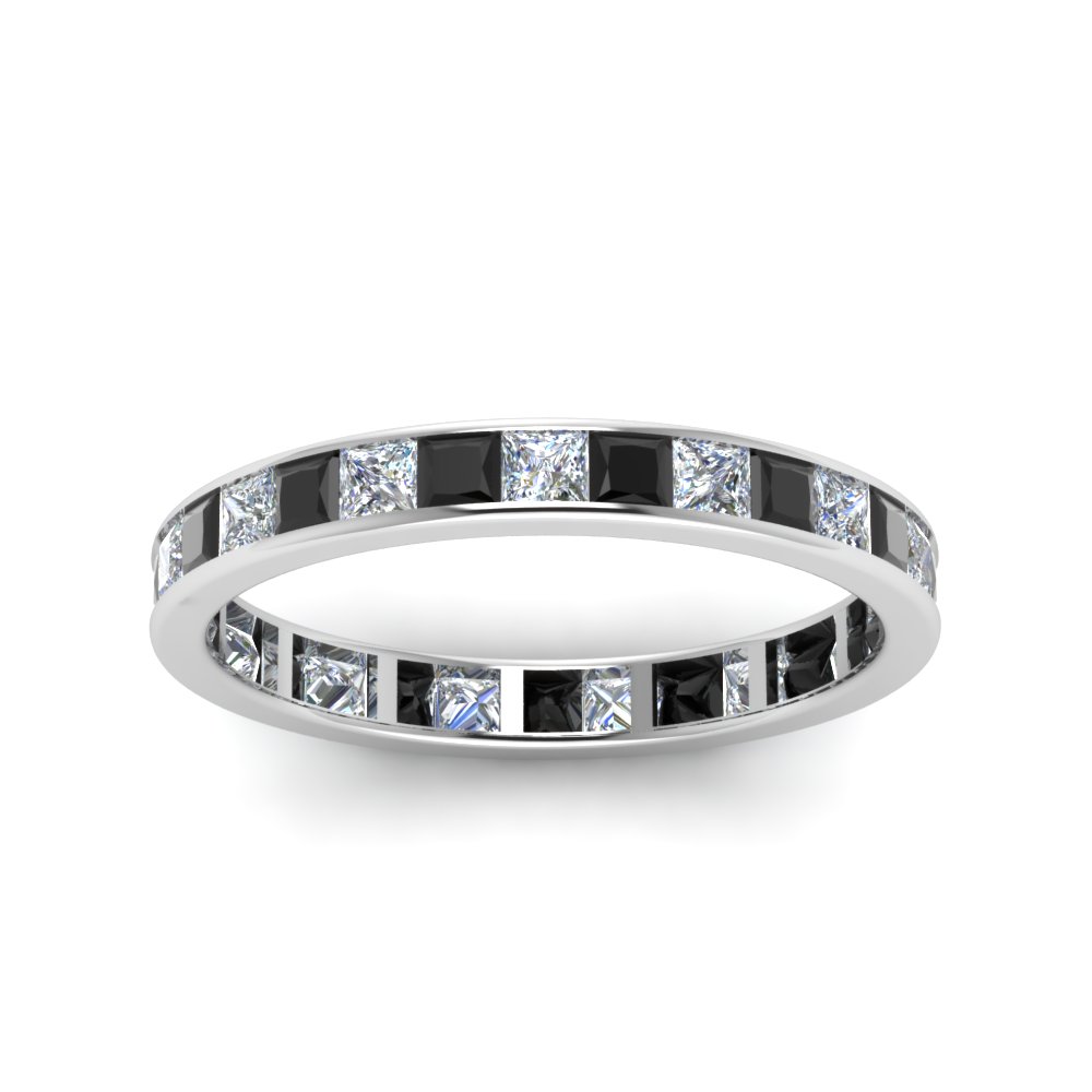 1.50 Ct. Princess Eternity Anniversary Band with 14K White Gold Black Diamond