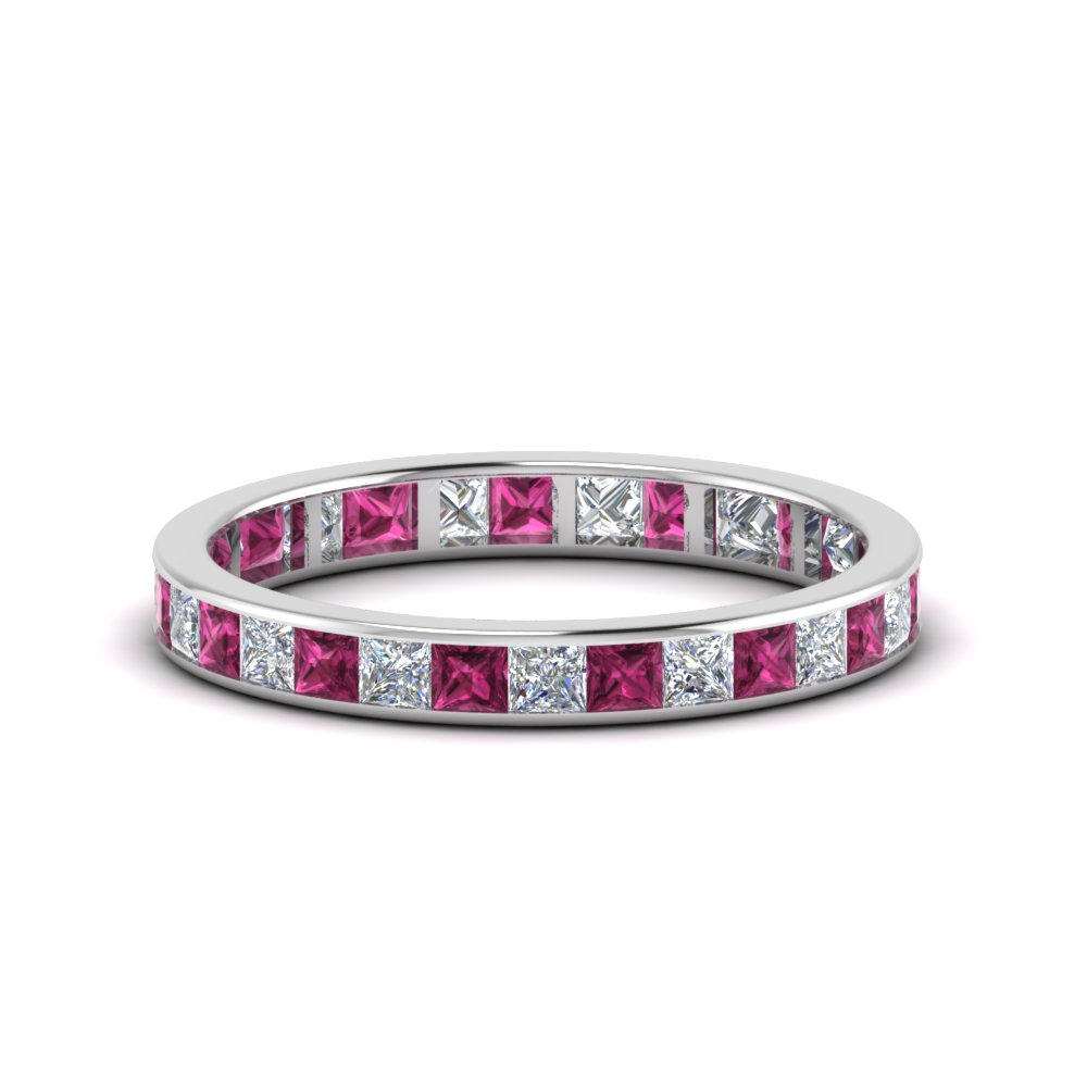 1.50 ct. princess eternity anniversary band with pink sapphire in 14K white gold FDEWB8384 1.50CTBGSADRPI NL WG