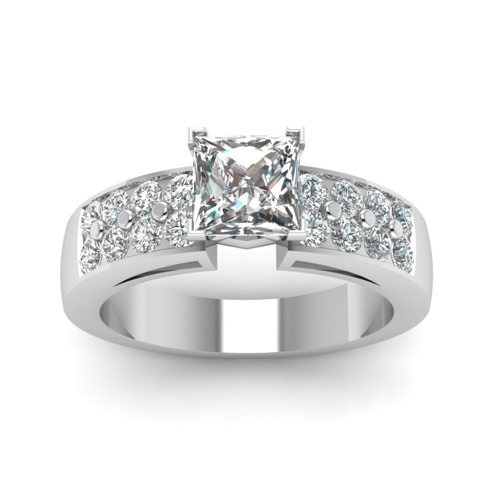 1.50 Ct. 2 Row Diamond Engagement Ring In 14K White Gold | Fascinating ...