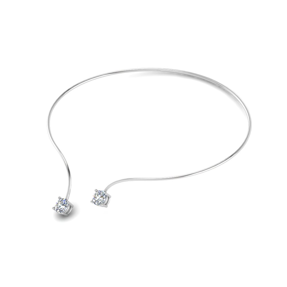 1.50 Karat 2 Round diamond Open Cuff Necklace In 18K White Gold |  Fascinating Diamonds