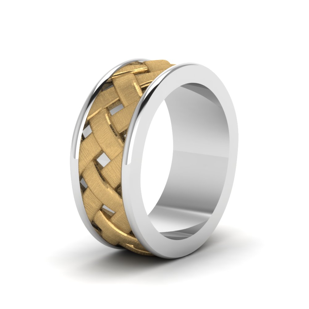 2 Tone X Pattern Comfort Fit Wedding Band For Men In 18K