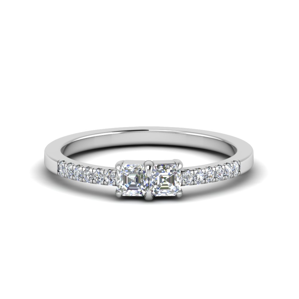 2 asscher cut diamond thin band engagement ring in 18K white gold FD122196ASR NL WG