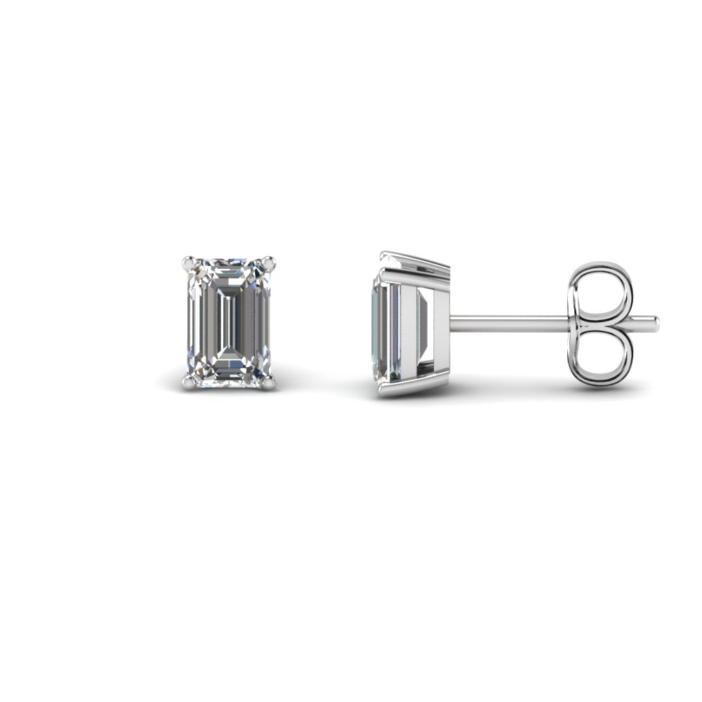2 Carat Emerald Cut Diamond Stud Earring In 18k White Gold 18k White Gold Stud Earring 2 Ctw