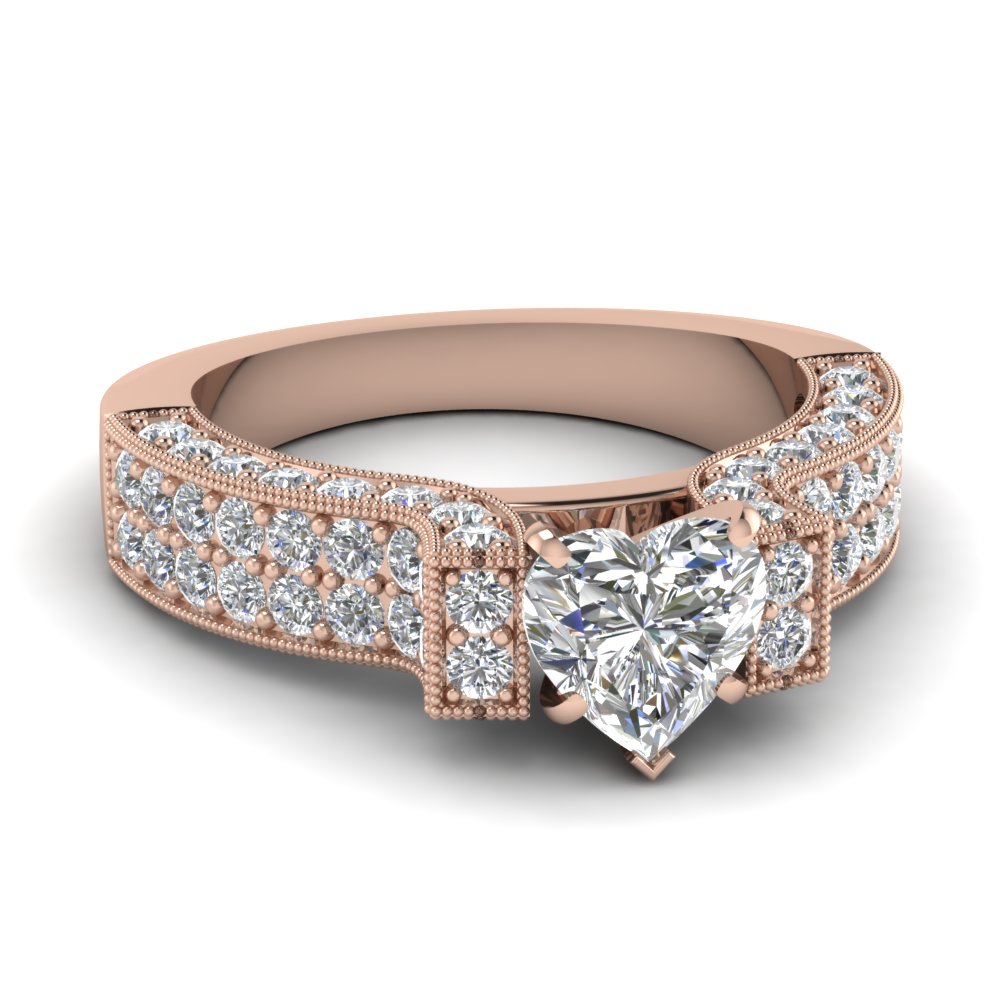 2 Carat Heart Diamond Pave Vintage Engagement Ring In 18k Rose Gold 2 Carat Heart Diamond Pave Vintage Engagement Ring In Fdens1048htr Nl Rg Jpg
