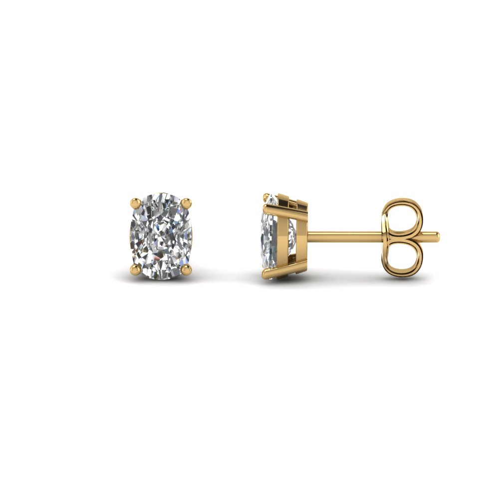 2 Ct Cushion Stud Diamond Earring In 14k Yellow Gold