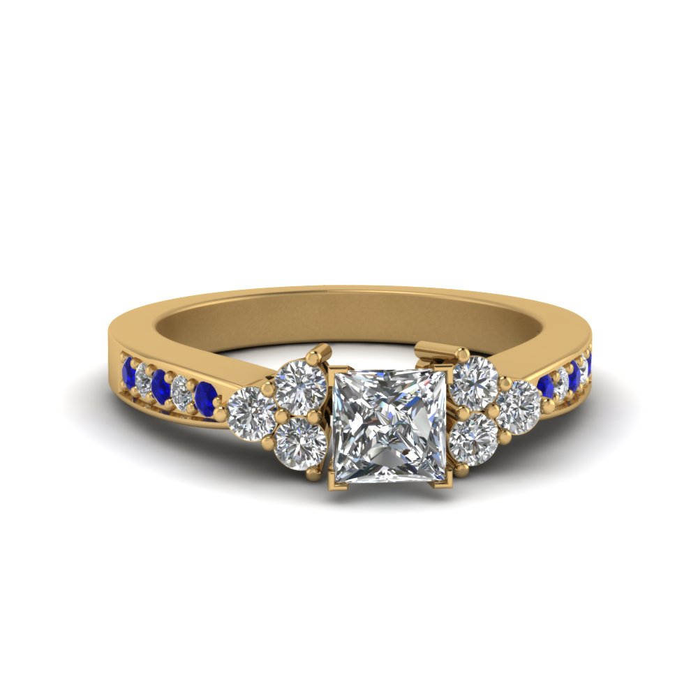 2 Ct. Princess Cut Cluster Accent diamond Engagement Ring With Sapphire ...