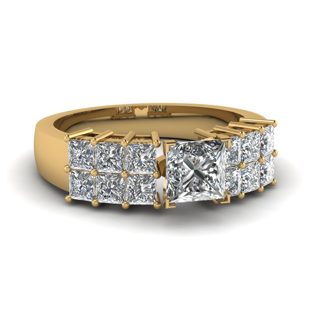 princess cut wide 2 row diamond engagement ring 2 carat in 14K yellow gold FDENR242PRR NL YG