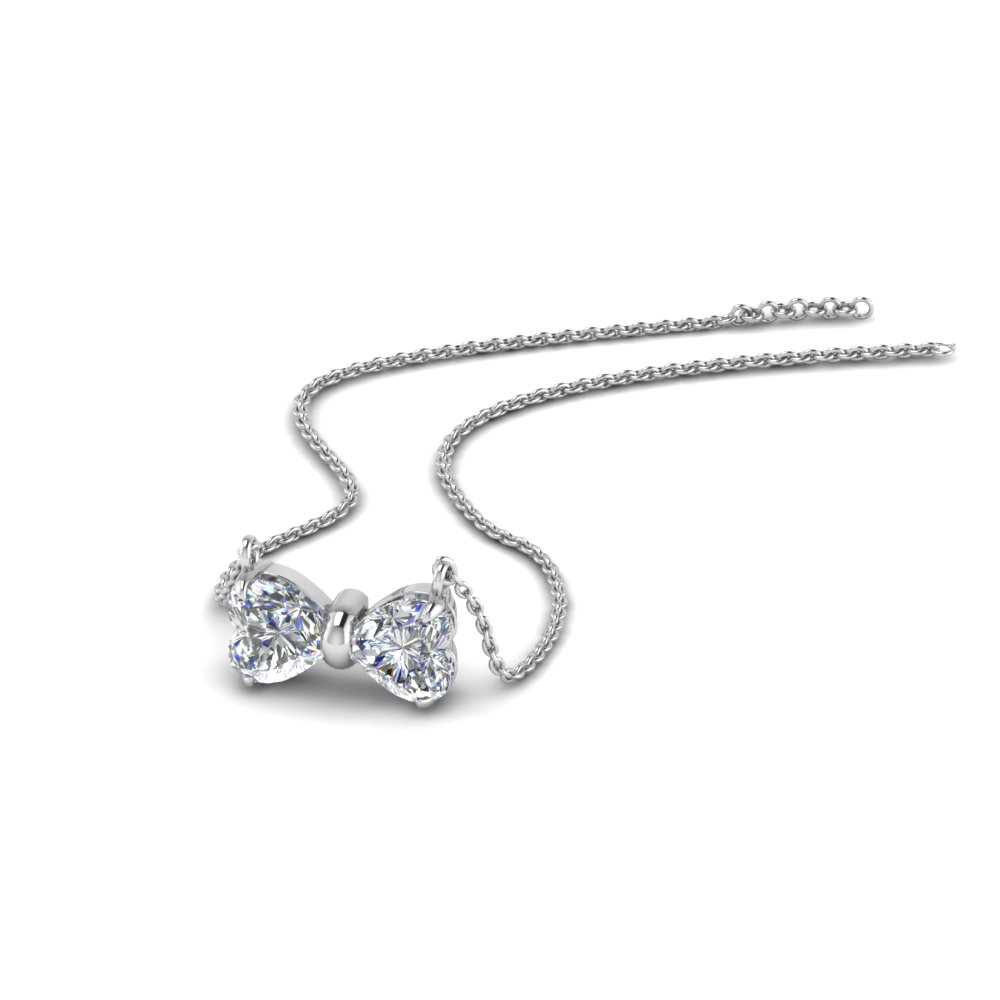 2 Heart Bow Diamond Necklace