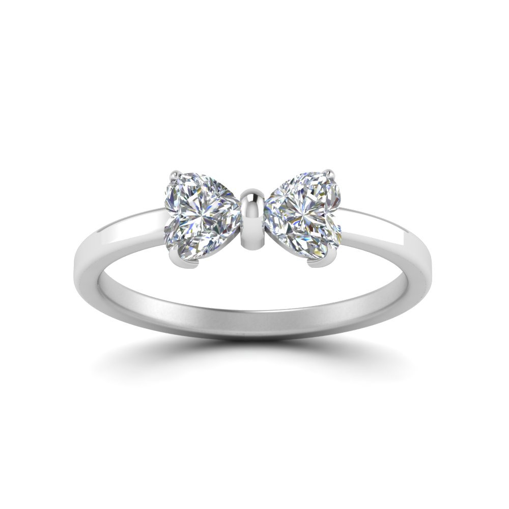 2 Heart Shaped Bow diamond Ring In 14K White Gold | Fascinating Diamonds