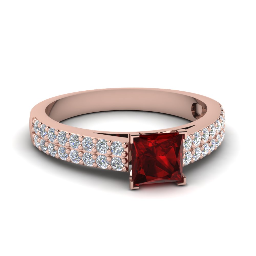 Two Row Ruby and Diamond Band in Rose Gold