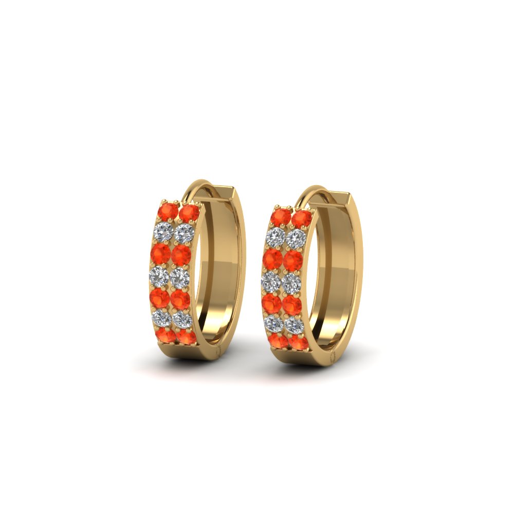 2 row diamond small hoop earring with orange topaz in 14K yellow gold FDEAR8188GPOTOANGLE1 NL YG