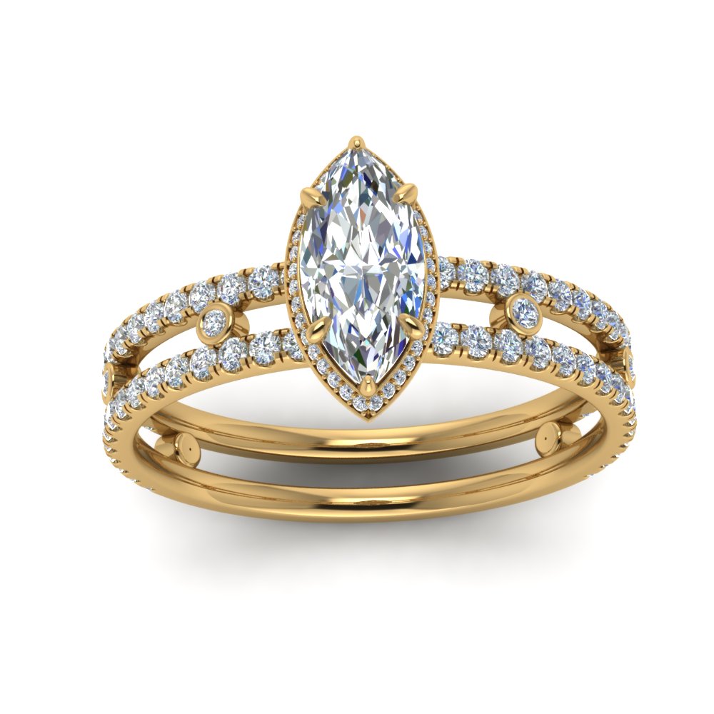 2 Row Marquise Man Made Diamond Ring 2 Carat with 14K Yellow Gold White Diamond