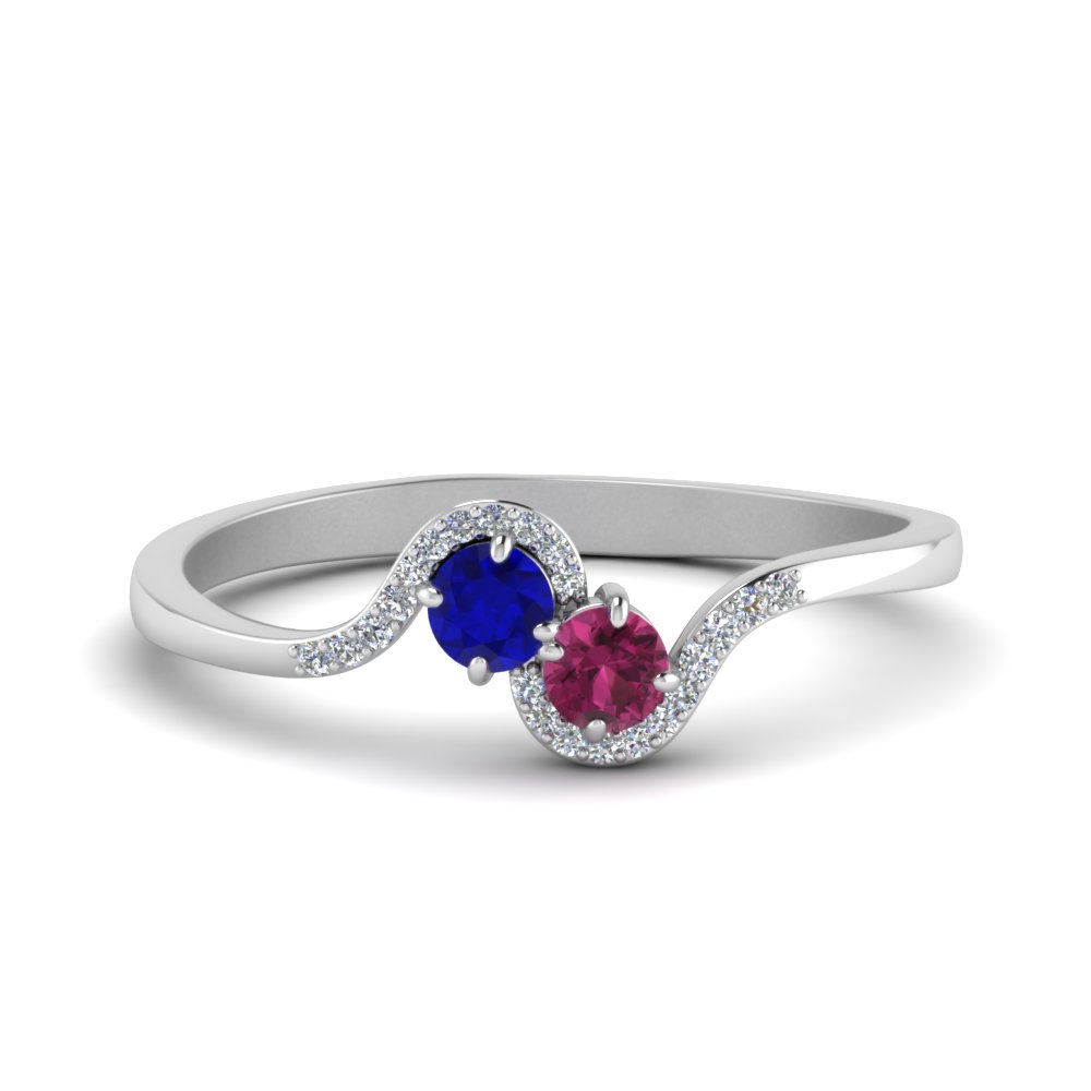 2 Sapphire With Diamond Twisted Ring