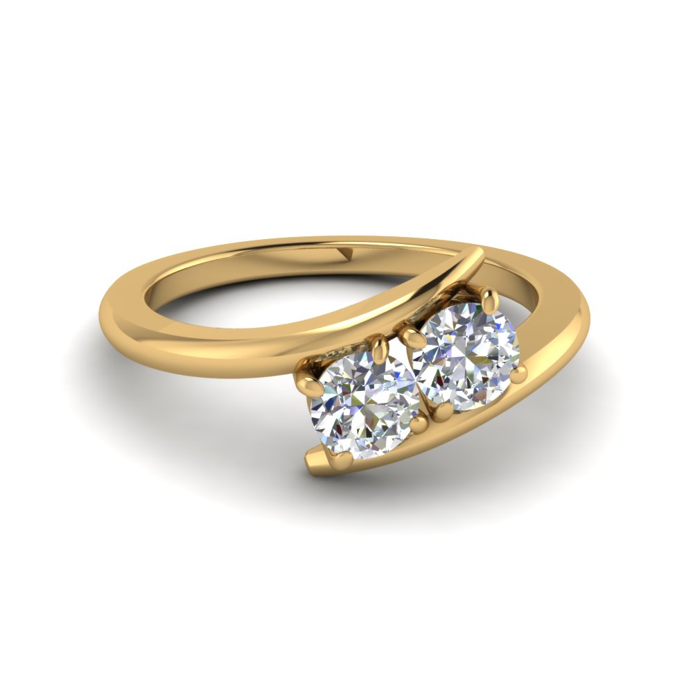 Semi Mount Shaped 2 Stone Crossover Ring with White Diamond 18K Yellow Gold