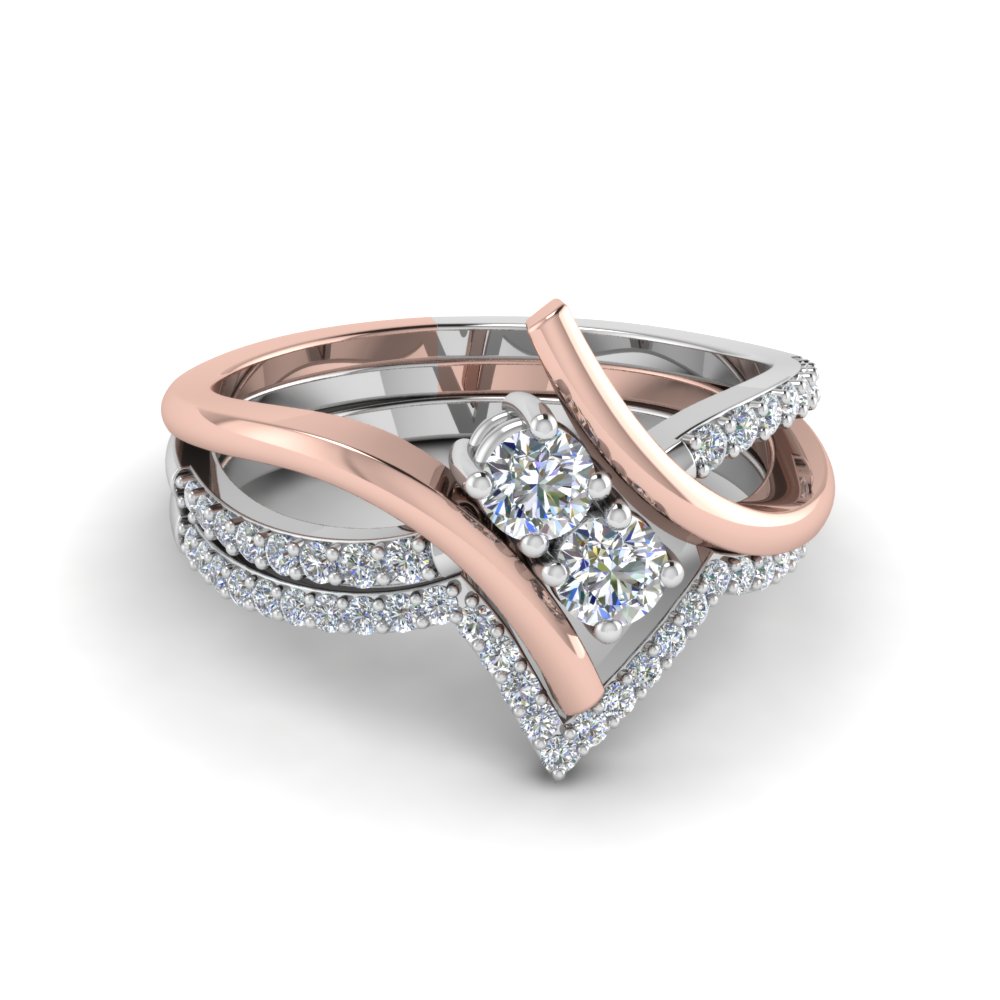 2 Row Women Wedding Diamond Band With Pink Sapphire In 14K Rose Gold