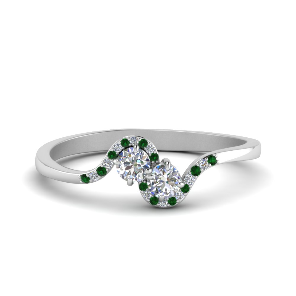 2 stone diamond bypass ring with emerald in 14K white gold FDO84799RORGEMGR NL WG