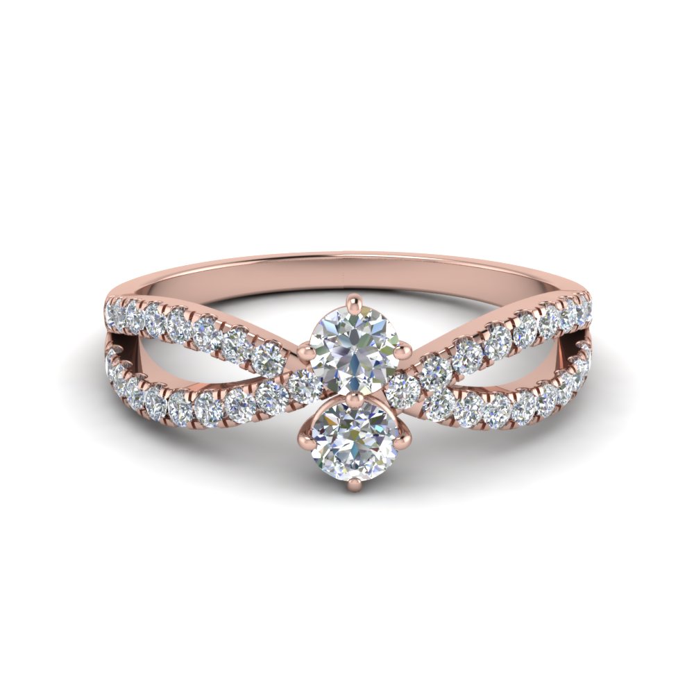 2 stone diamond reverse split engagement ring in 14K rose gold FDO84823ROR NL RG