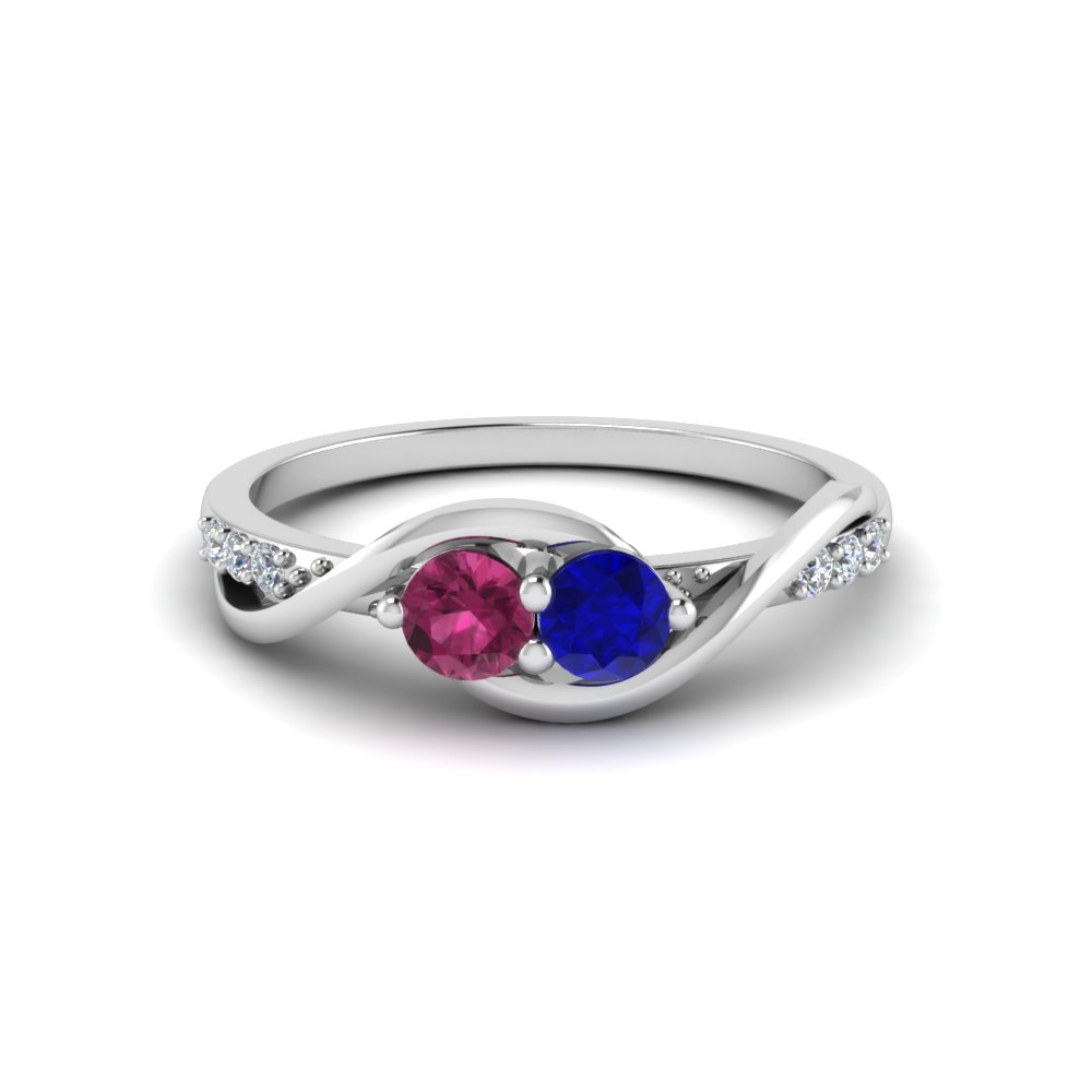 2 Stone Swirl Sapphire Ring