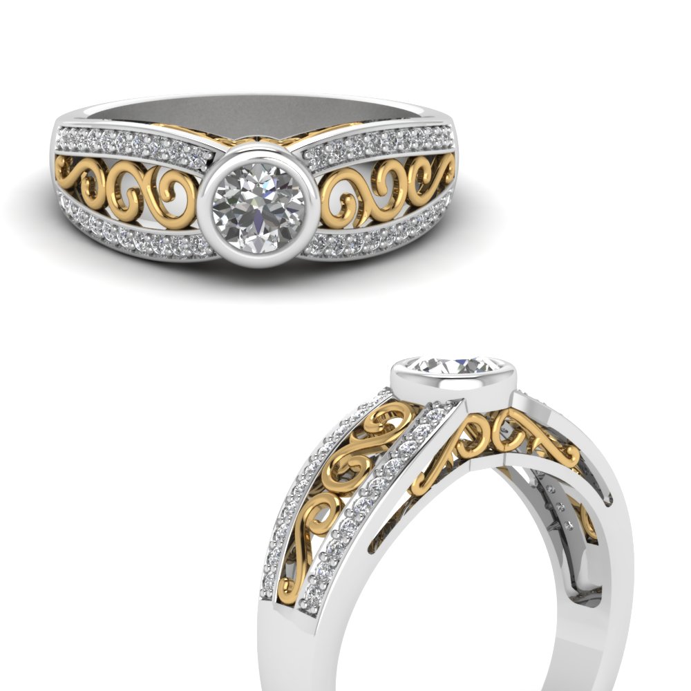 2 tone filigree diamond engagement ring in FD64933RORANGLE3 NL WG